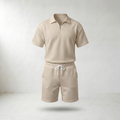 Sundrel Gerald Half-Zip Polo Shorts Set - Beige