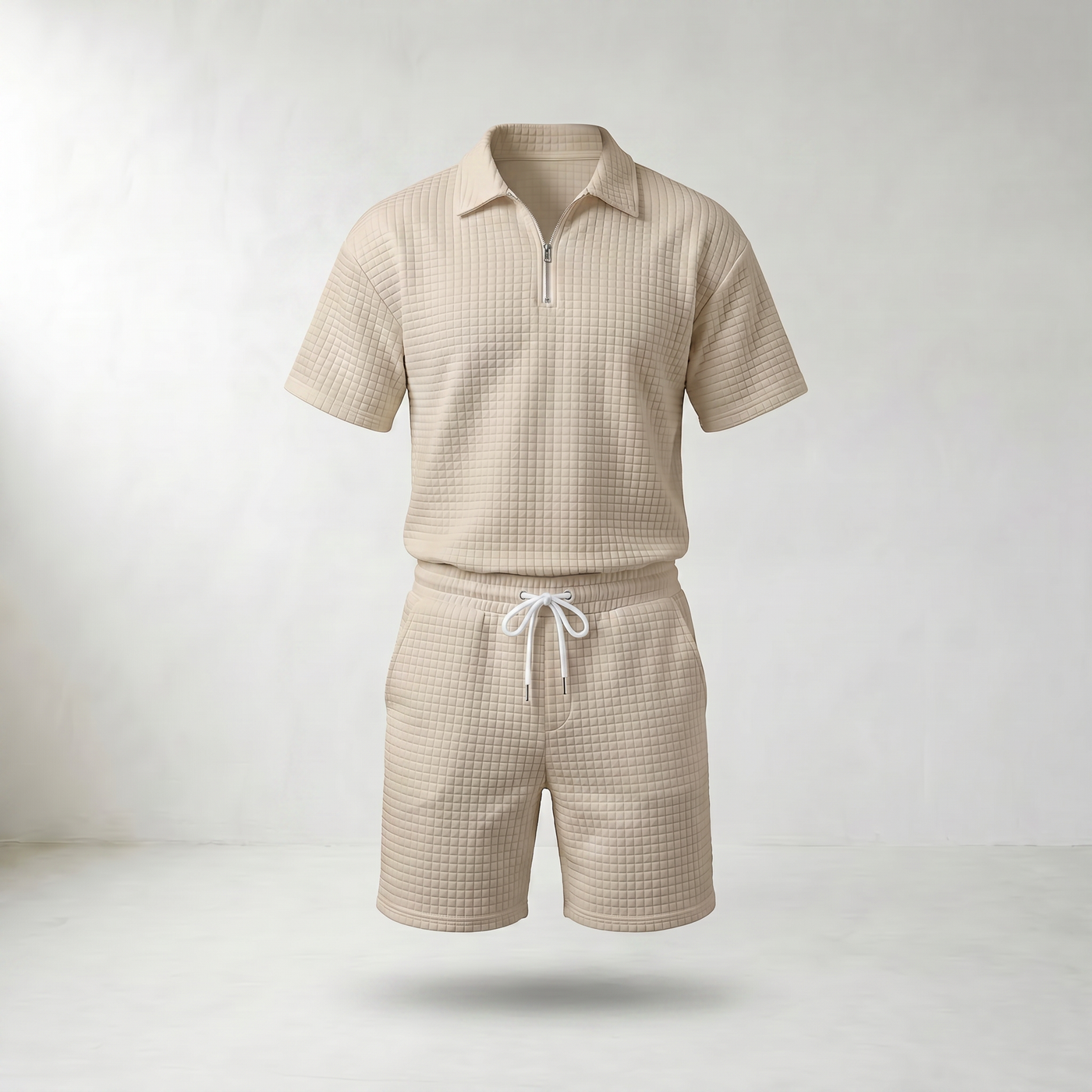 Sundrel Gerald Half-Zip Polo Shorts Set - Beige