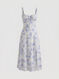 Valentina Floral Corsage Slit Midi Dress - Blue mannequin