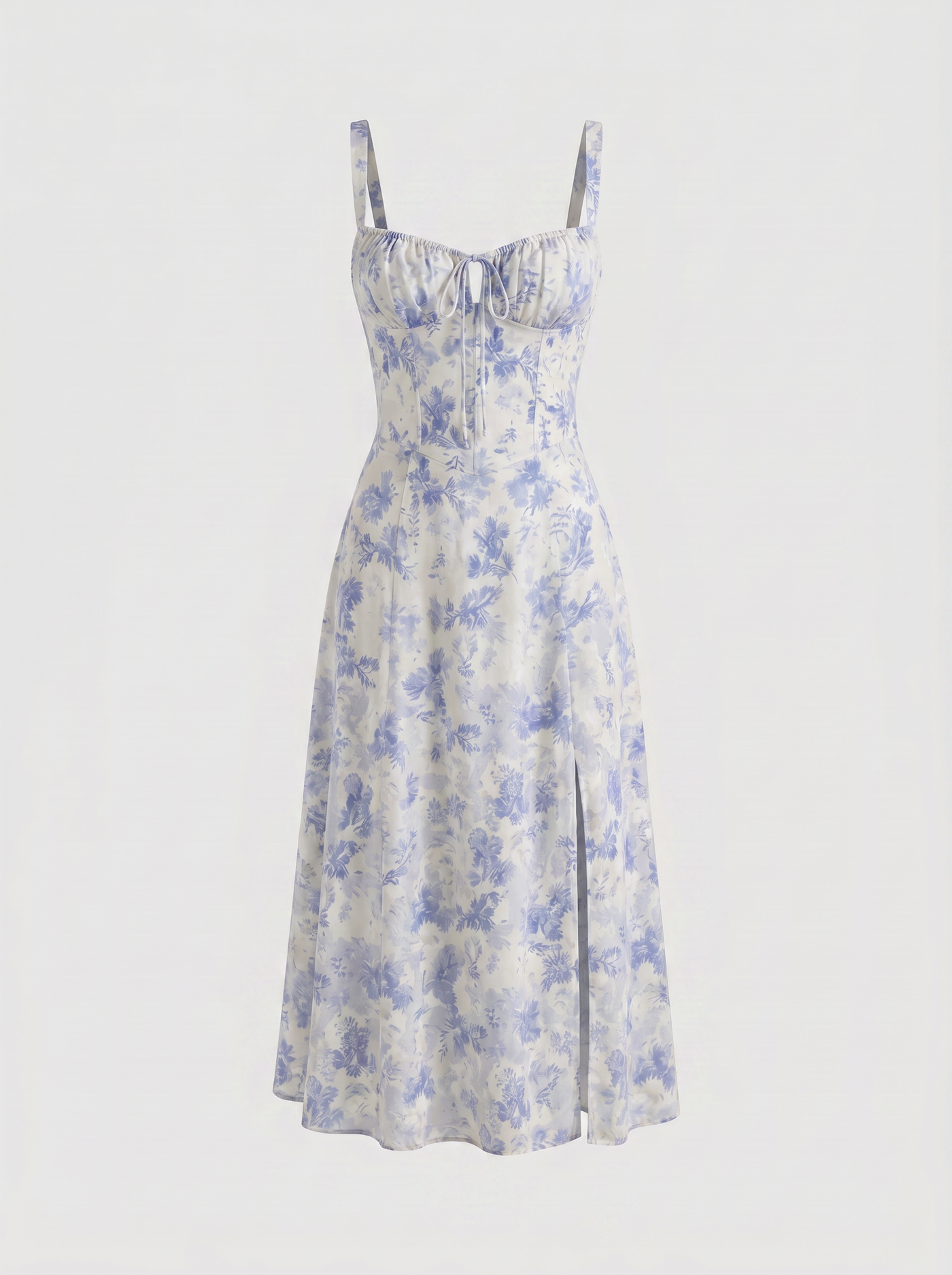 Valentina Floral Corsage Slit Midi Dress - Blue mannequin