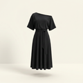 Women’s Midi Dress Off-Shoulder A-line - Black V Shaped