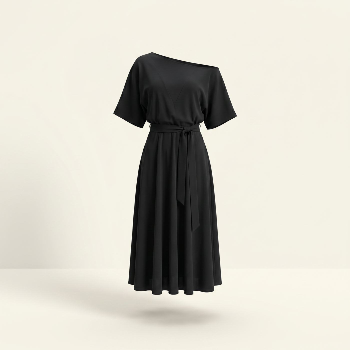 Women’s Midi Dress Off-Shoulder A-line - Black V Shaped