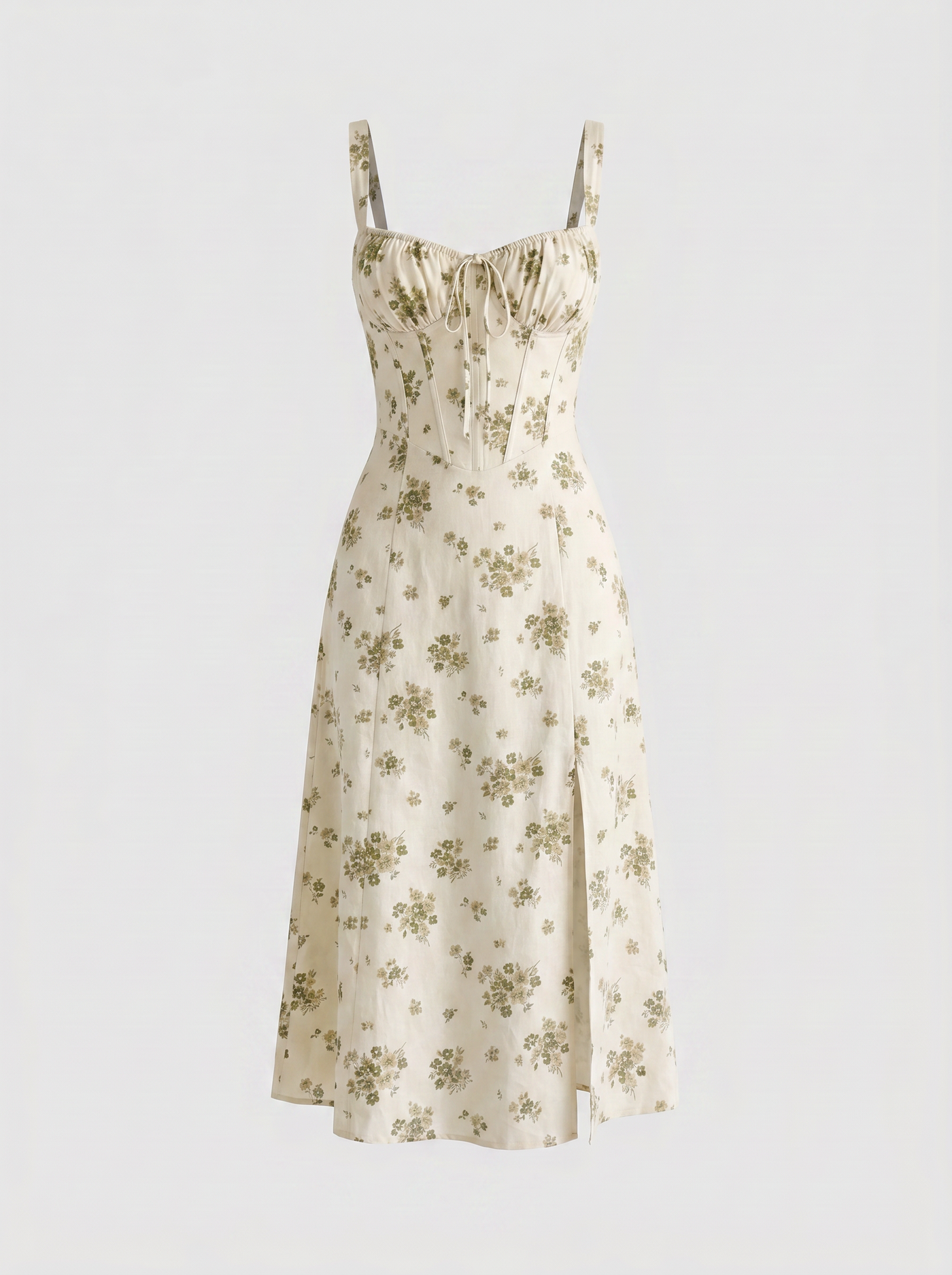 Valentina Floral Corsage Slit Midi Dress - Green mannequin