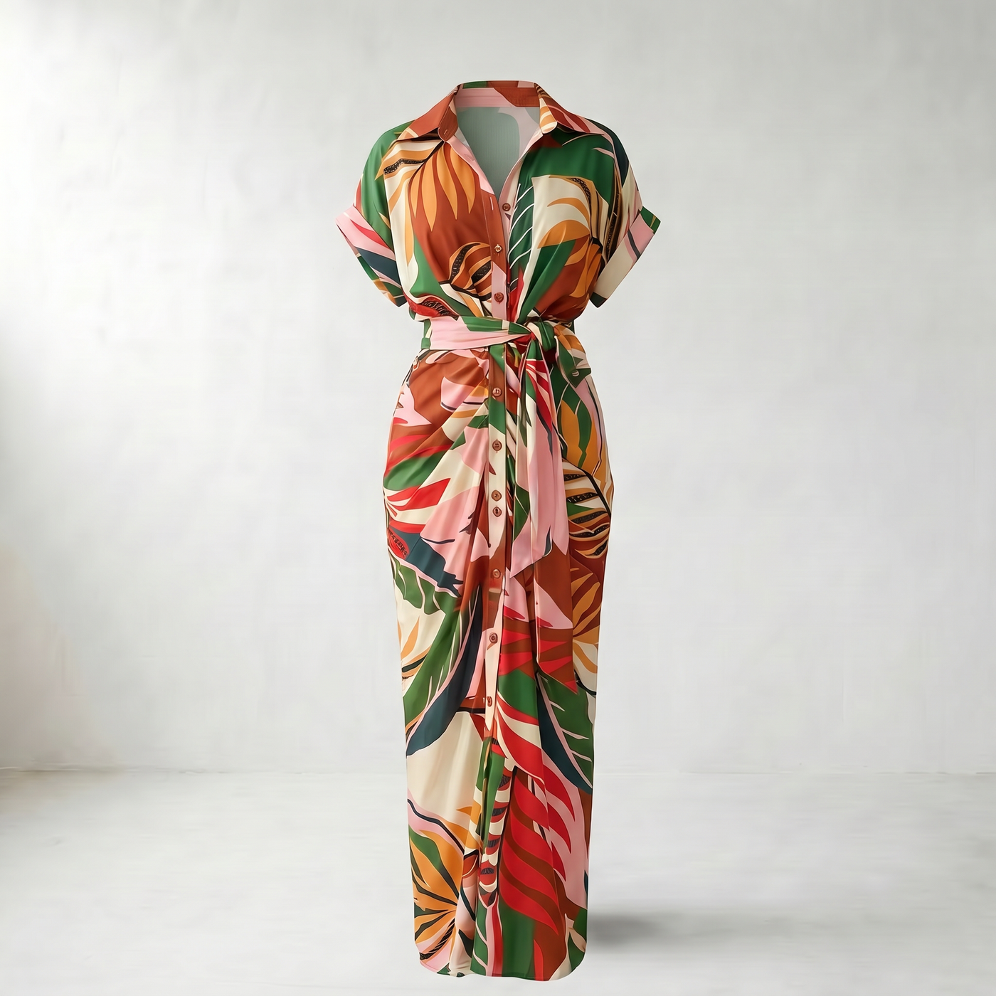Addison Belted Abstract Maxi Shirt Dress - Multi