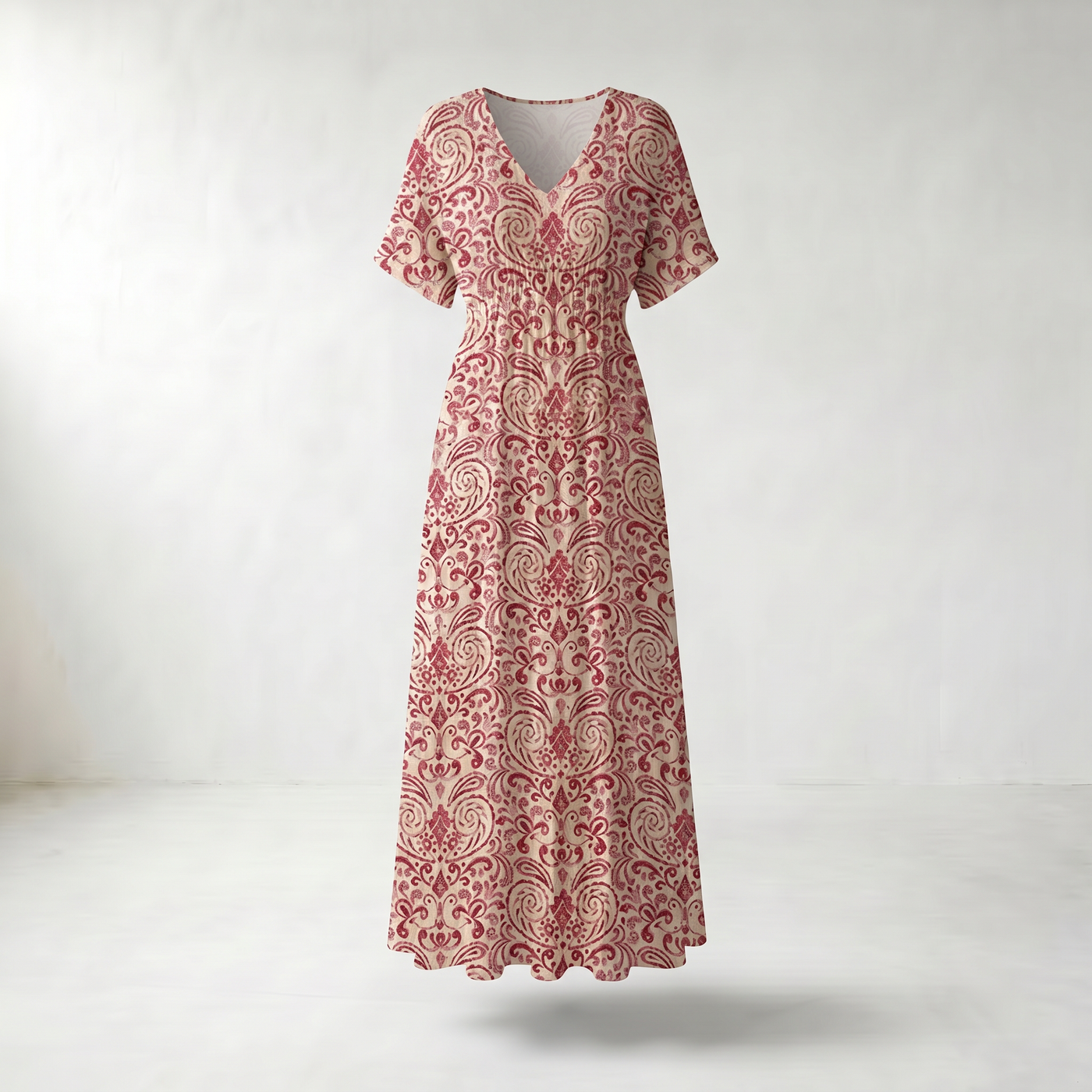 Floral V-Neck Maxi Summer Dress - Product view - Red