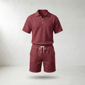 Sundrel Gerald Half-Zip Polo Shorts Set - Bordeaux Red
