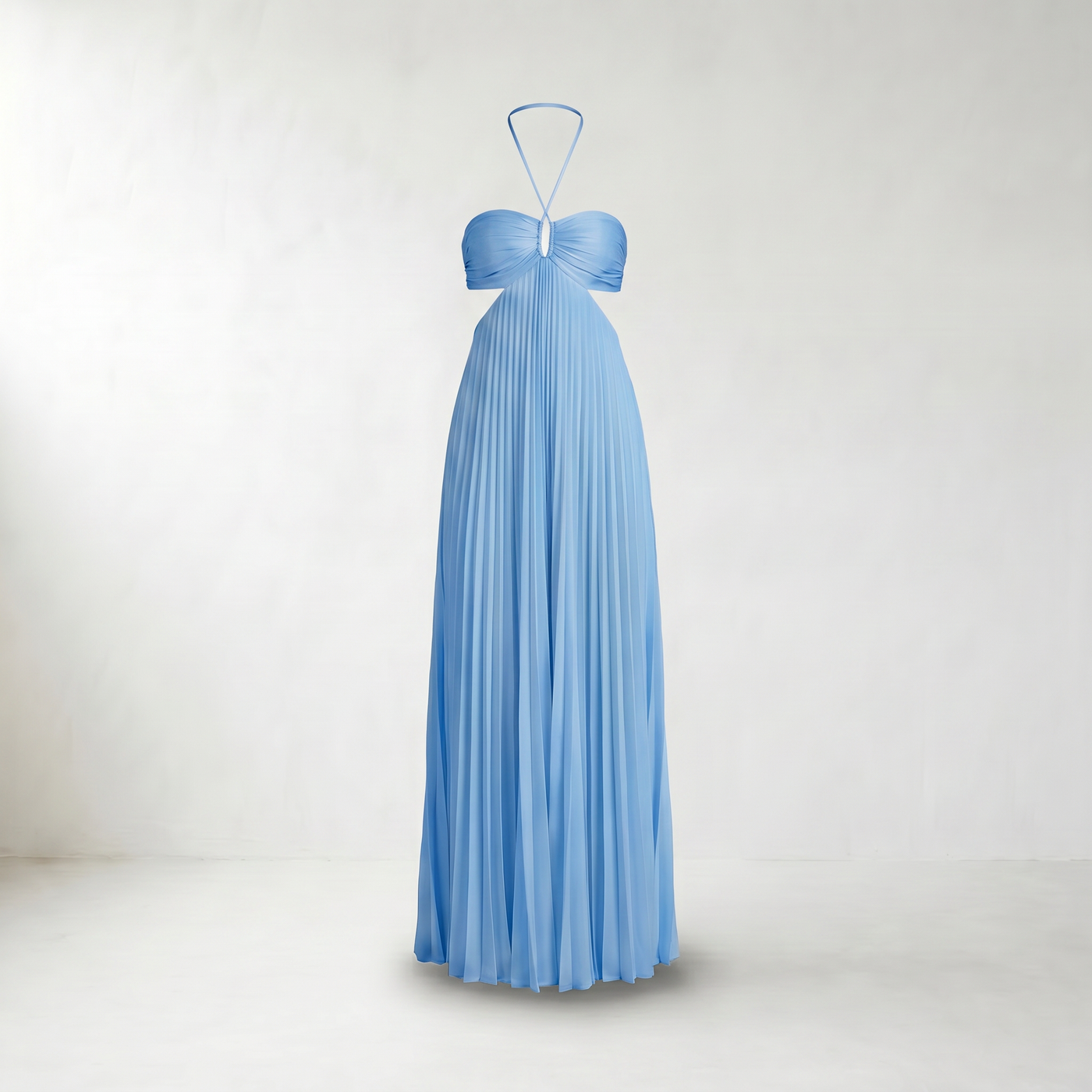 Pleated Halter Maxi Dress - Mannequin product view - Blue