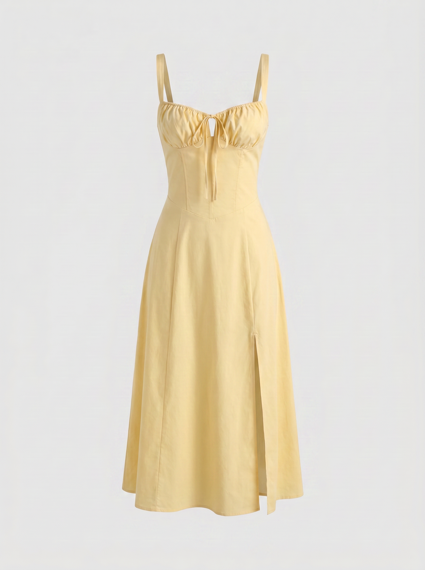 Valentina Floral Corsage Slit Midi Dress - Light Yellow mannequin