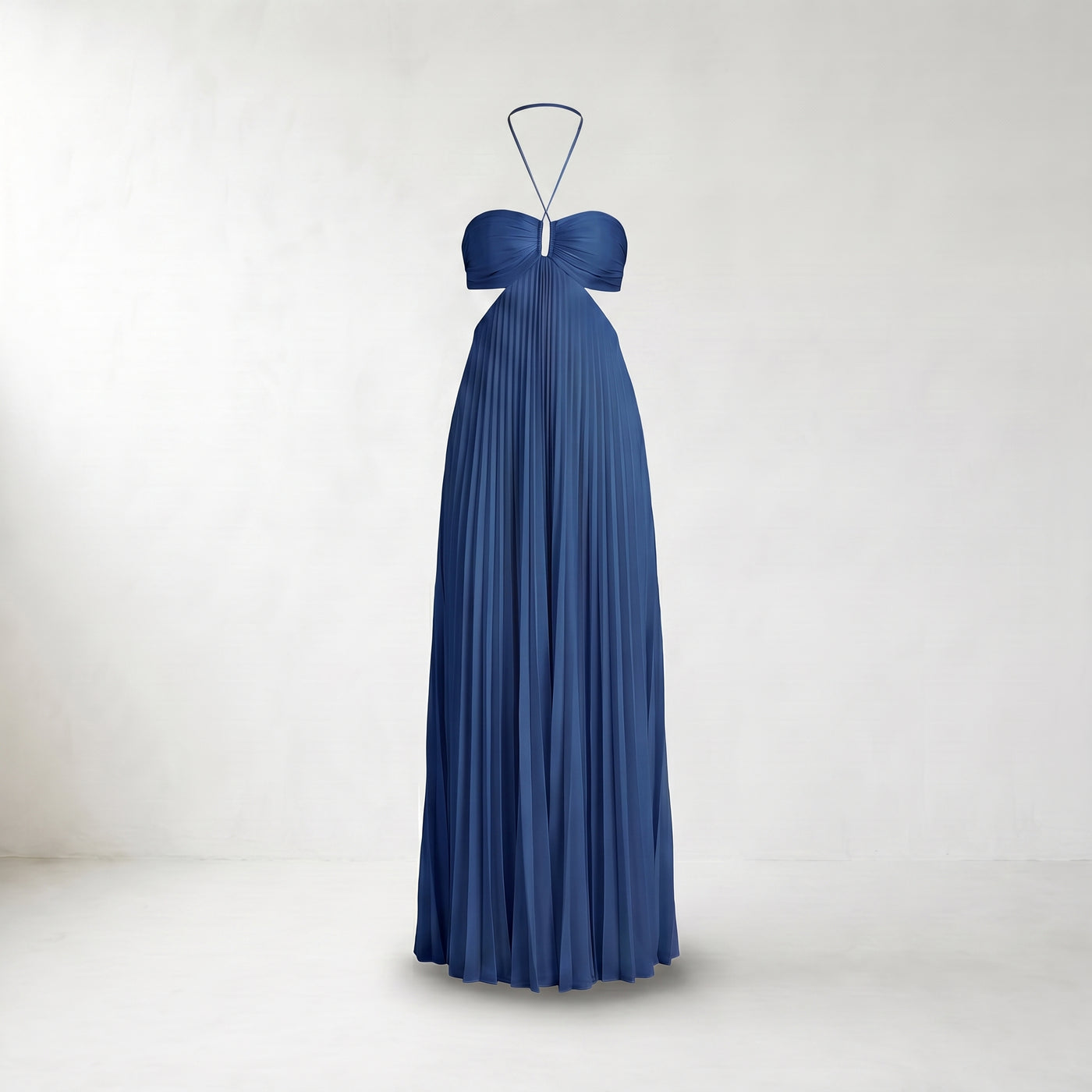 Pleated Halter Maxi Dress - Mannequin product view - Dark Blue