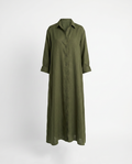 Agnes Linen Long Shirt Dress - Army Green mannequin product-only image