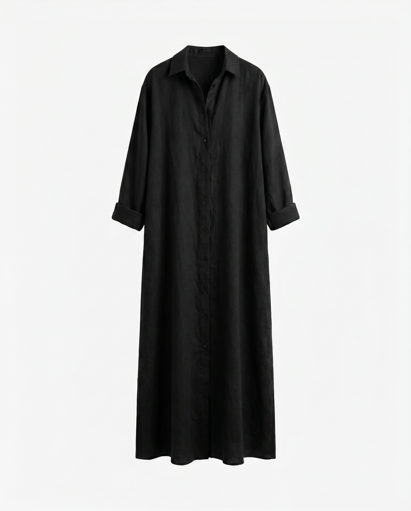 Agnes Linen Long Shirt Dress - Black mannequin product-only image