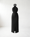 Adele Bohemian Halter Linen Dress - Black mannequin product-only image