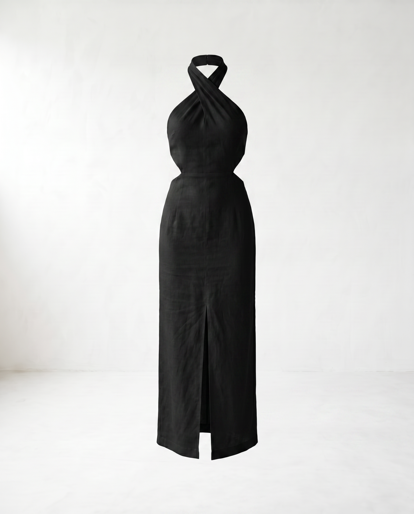 Adele Bohemian Halter Linen Dress - Black mannequin product-only image