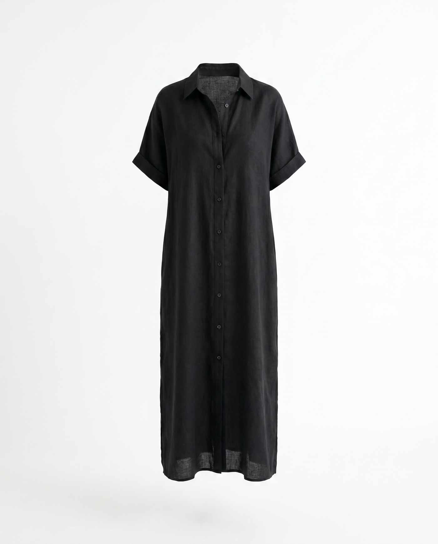 Gemma Linen Long Shirt Sundress - Black mannequin product-only image
