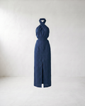 Adele Bohemian Halter Linen Dress - Dark Blue mannequin product-only image