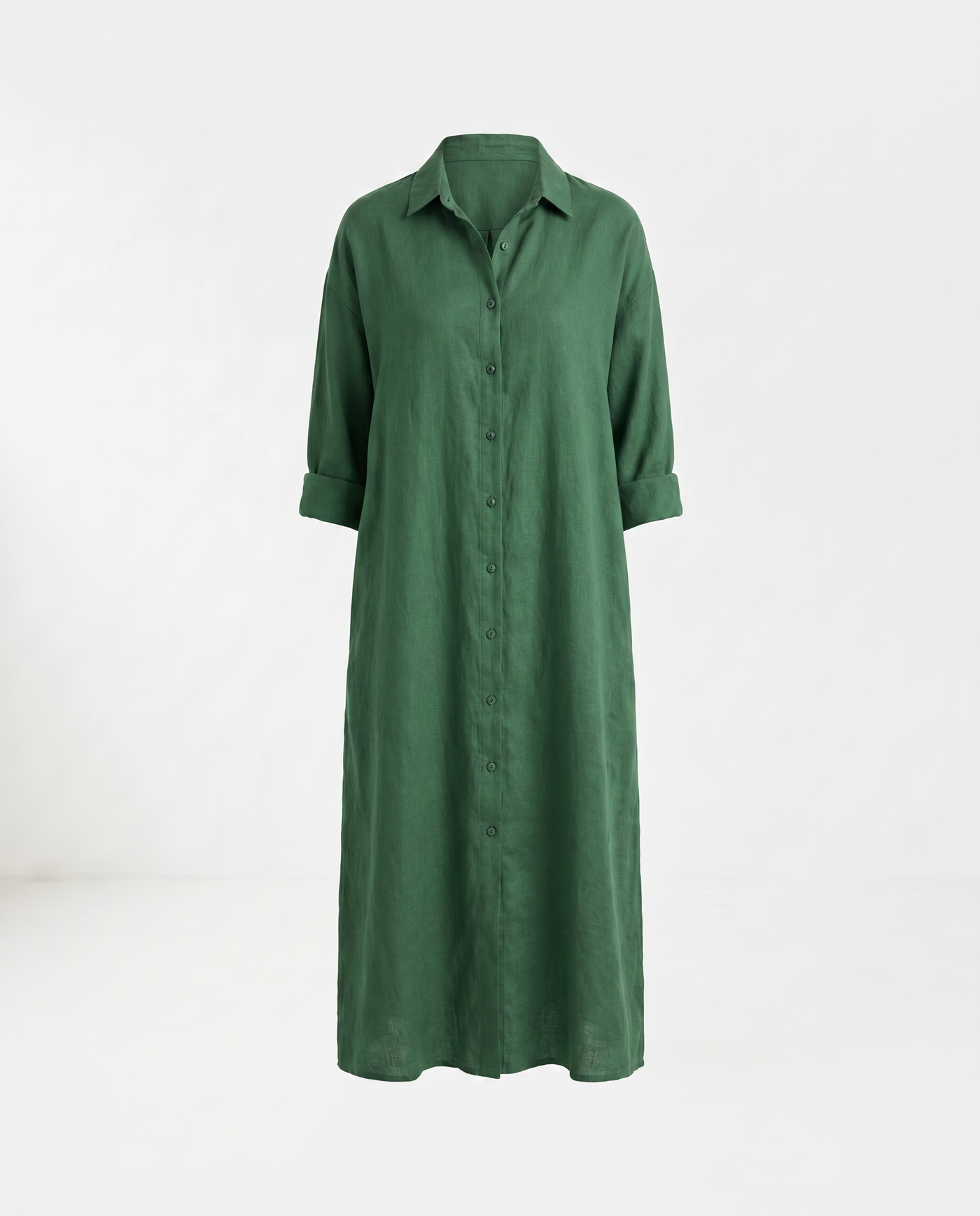 Amaris Linen Long Shirt Dress - Green mannequin product-only image