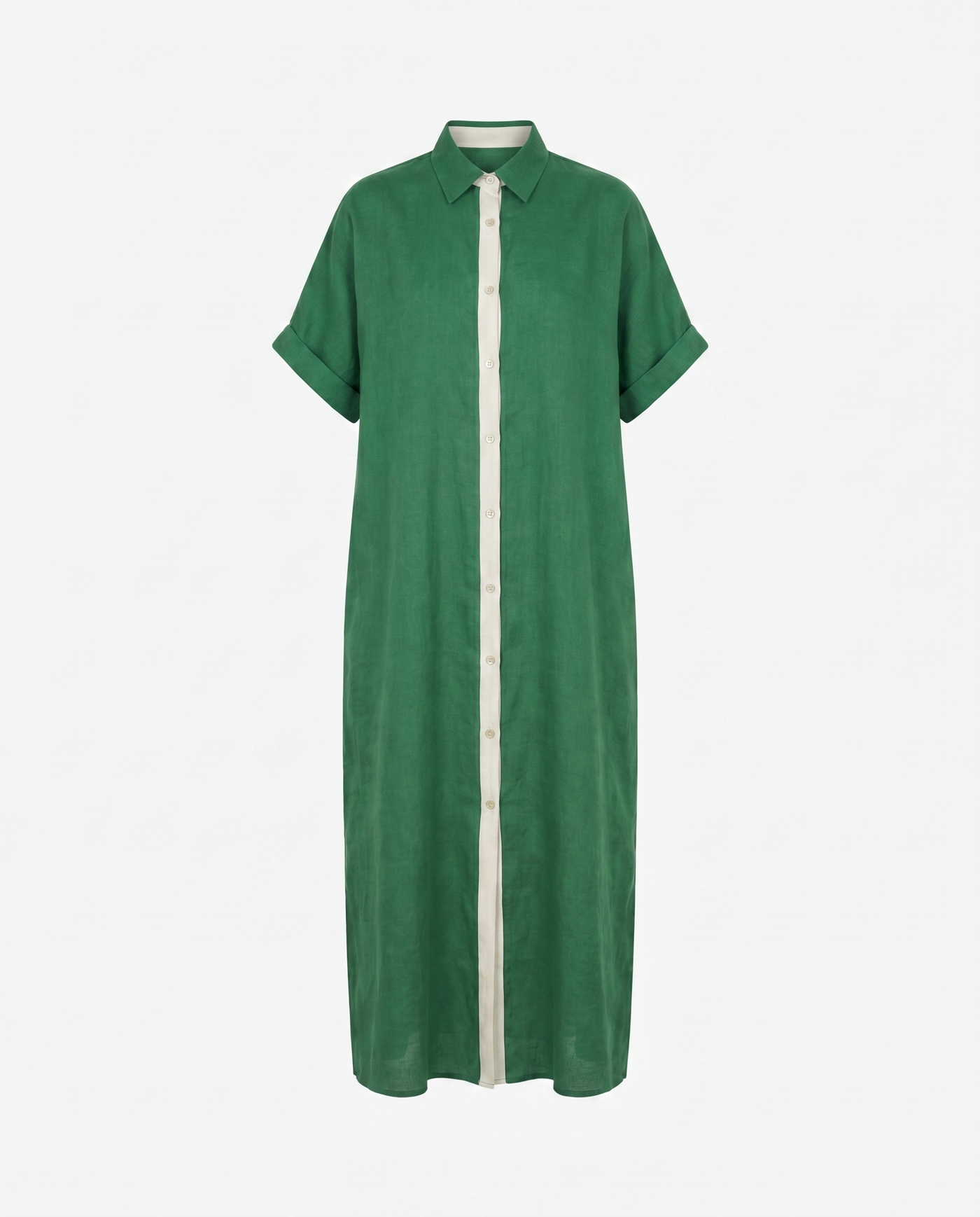 Gemma Linen Long Shirt Sundress - Green mannequin product-only image