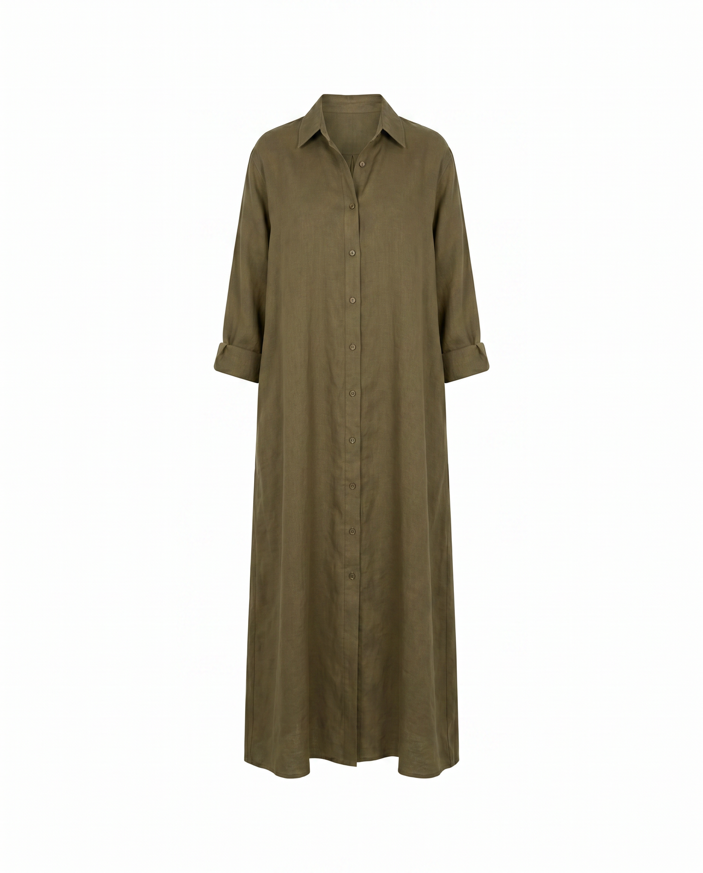 Agnes Linen Long Shirt Dress - Khaki mannequin product-only image
