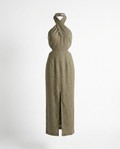 Adele Bohemian Halter Linen Dress - Khaki mannequin product-only image