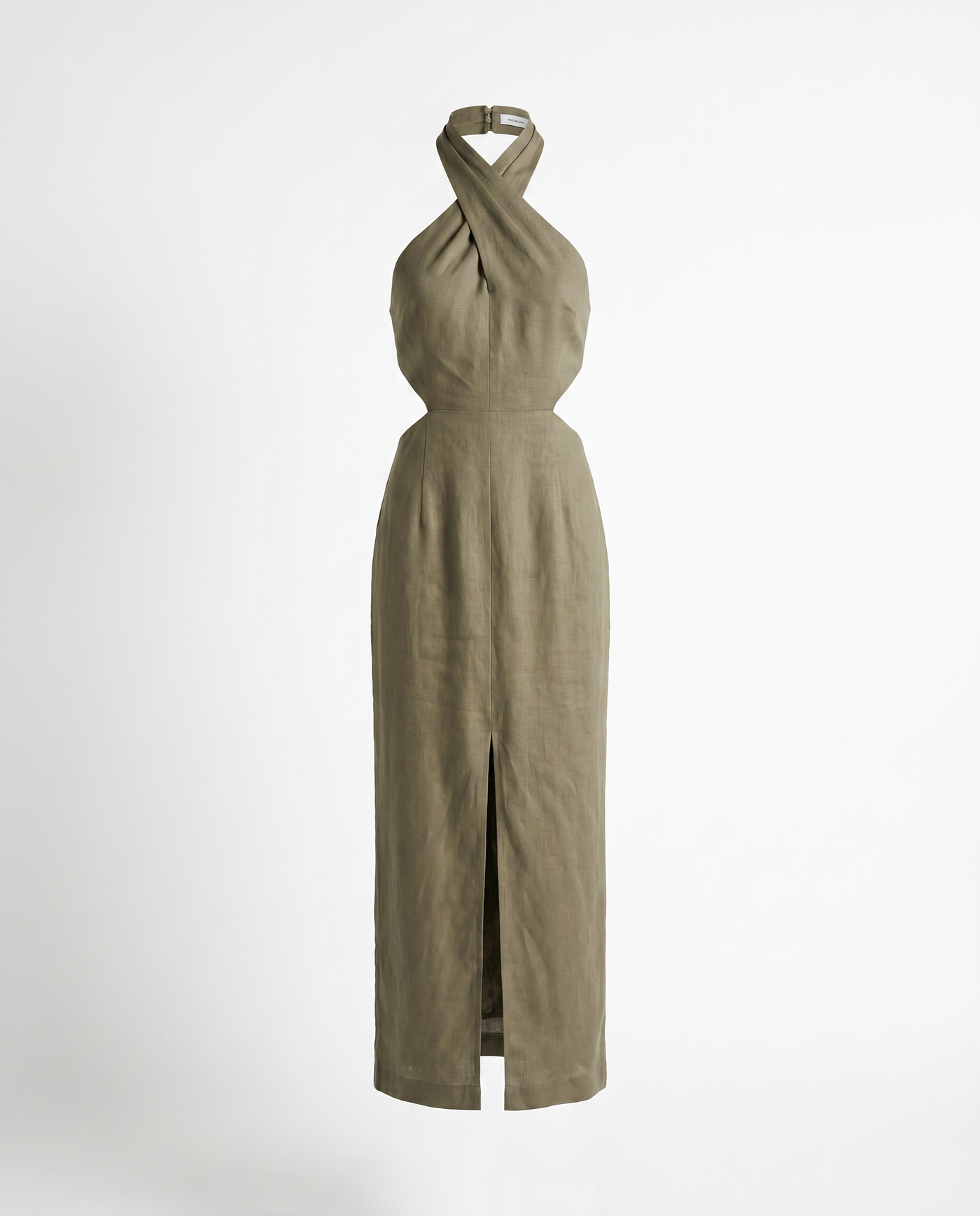 Adele Bohemian Halter Linen Dress - Khaki mannequin product-only image