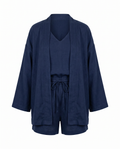 Claudia Linen 3 Piece Co-ord Set - Navy Blue mannequin product-only image