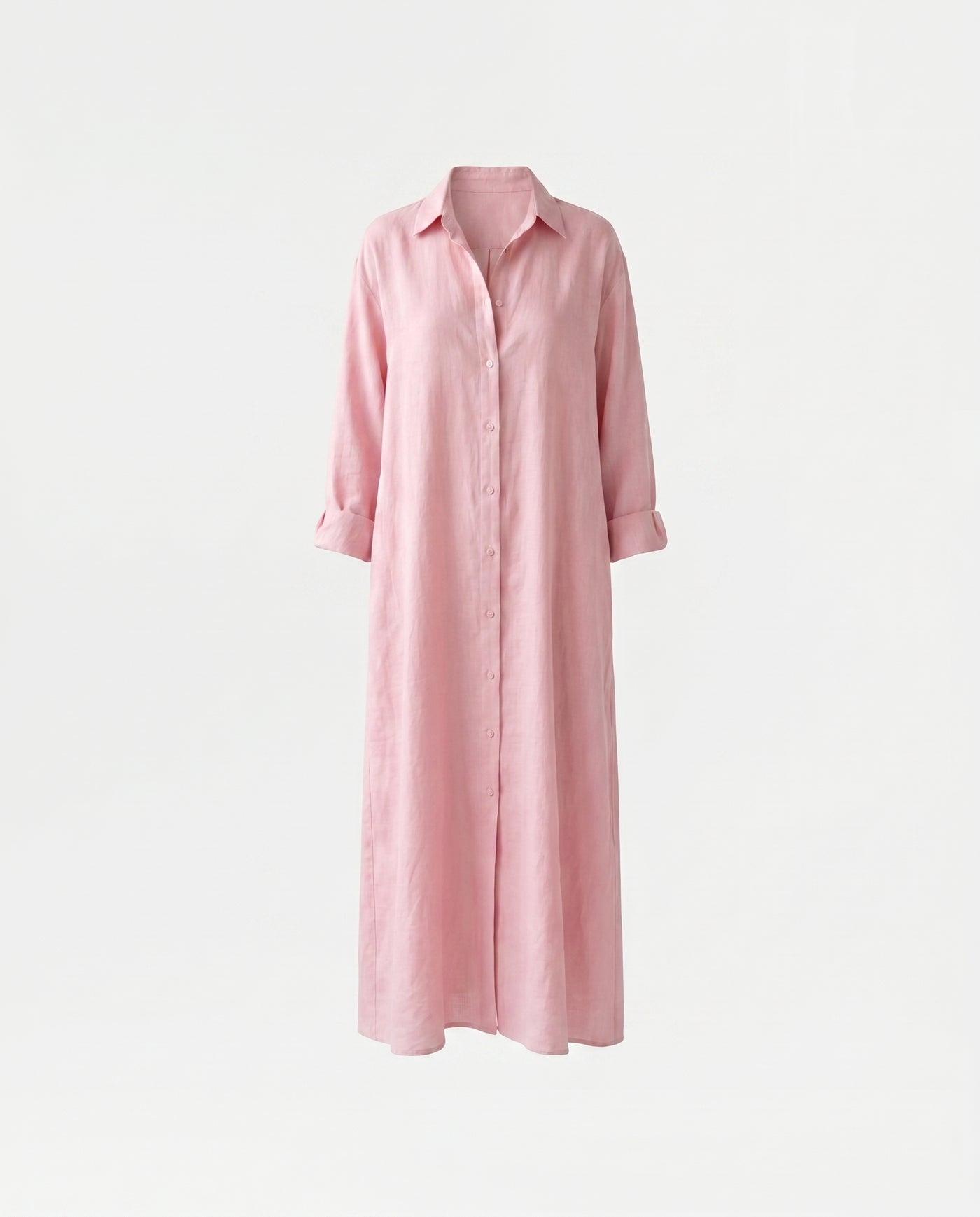 Agnes Linen Long Shirt Dress - Pink mannequin product-only image