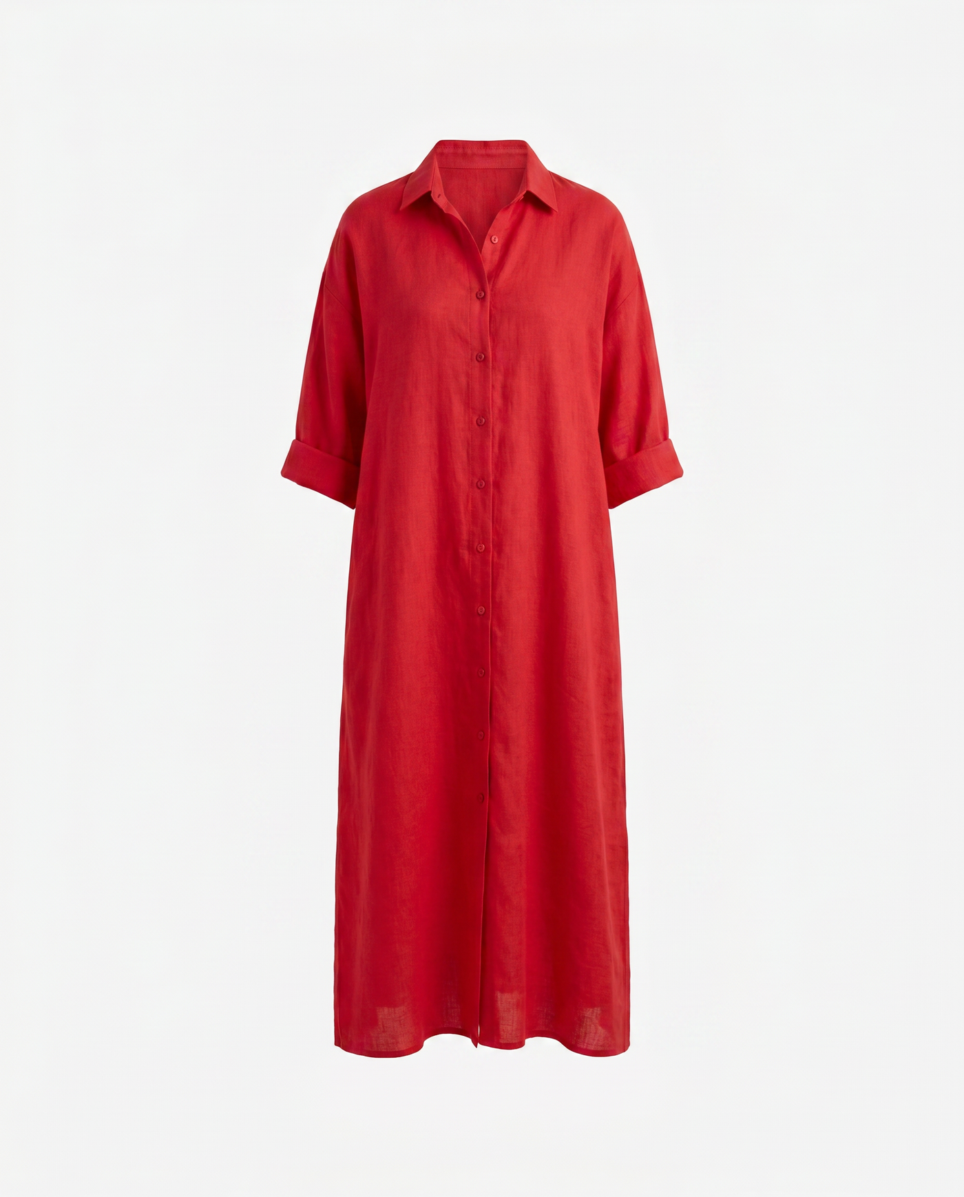 Amaris Linen Long Shirt Dress - Red mannequin product-only image