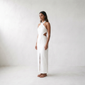 Adele Bohemian Halter Linen Dress - model side angle - job 74338e49-2424-4172-a38f-b65ae4ccc695